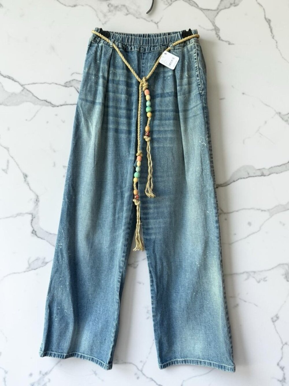 Teddy Forero AK Collector Womens S Wide Leg Denim Pants Beaded Rope Belt NWT